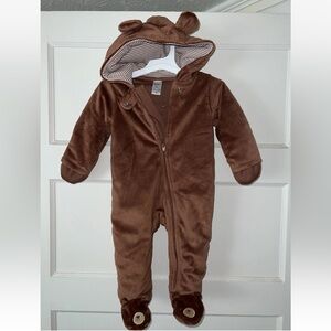 Carters Just One You Bear Zip-Up One Piece Hooded Pajamas or Snowsuit 9 Mos
